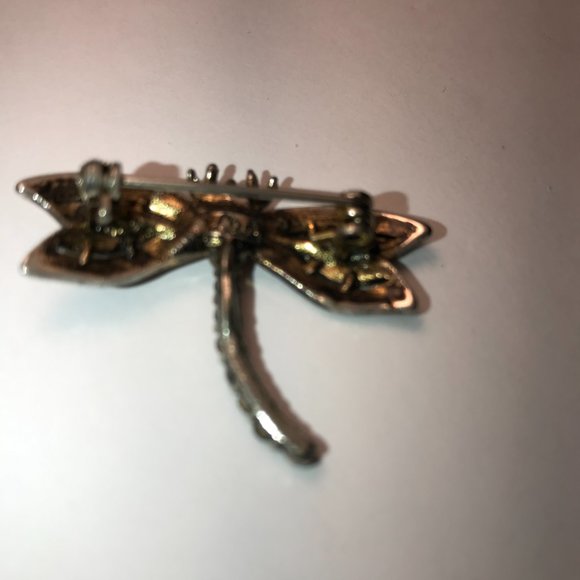 Vintage Orange Rhinestone Dragonfly Pin - Picture 5 of 5